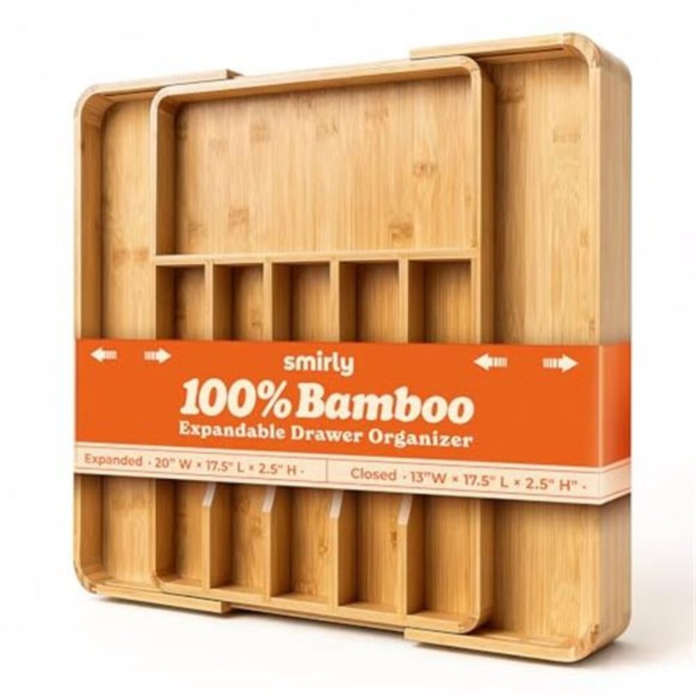 Bamboo Silverware Drawer Organizer Adjustable Utensil Tray Dividers 8 Slot